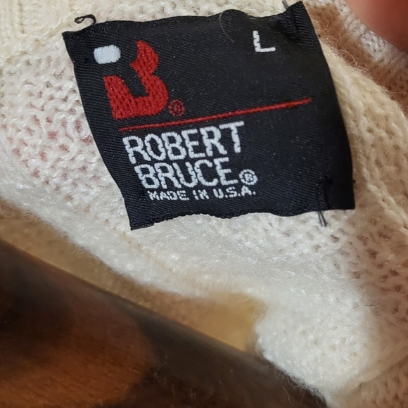Vintage Robert Bruce Mens Cream Wool Blend Ski Sweater Sz Large Made In The USA - Picture 5 of 7